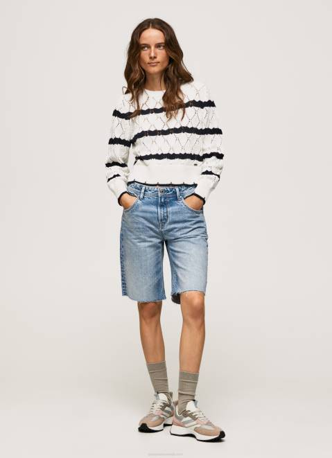 Pepe Jeans Striped Pattern Openwork Jersey Women Mousse Z22X251