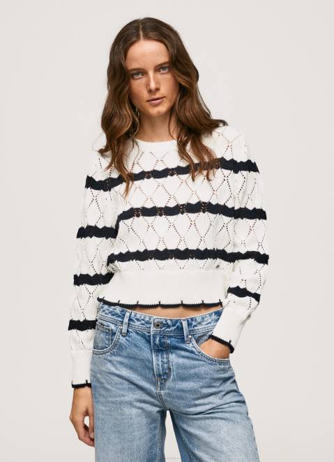 Pepe Jeans Striped Pattern Openwork Jersey Women Mousse Z22X251