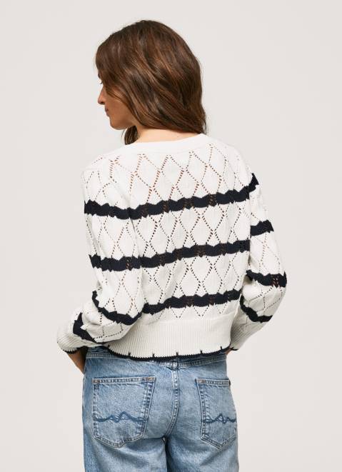 Pepe Jeans Striped Pattern Openwork Jersey Women Mousse Z22X251