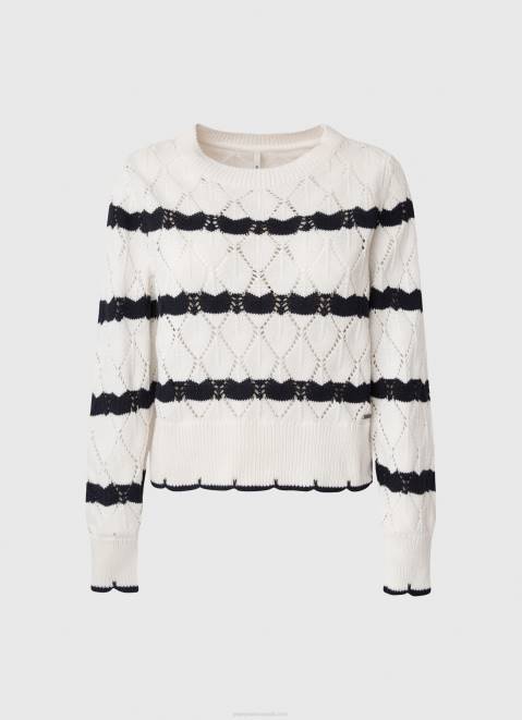 Pepe Jeans Striped Pattern Openwork Jersey Women Mousse Z22X251