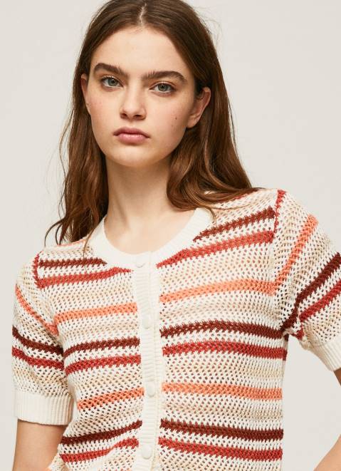 Pepe Jeans Striped Print Cotton Cardigan Women Multi Z22X235