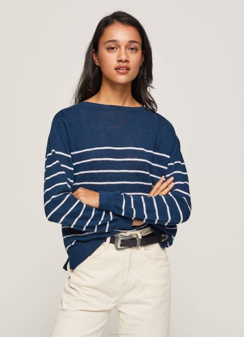 Pepe Jeans Striped Print Cotton Jersey Women Ocean Z22X237