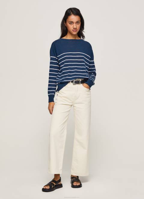 Pepe Jeans Striped Print Cotton Jersey Women Ocean Z22X237