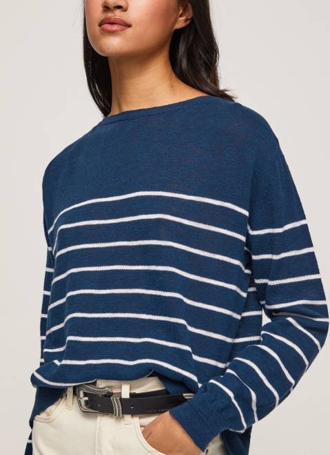 Pepe Jeans Striped Print Cotton Jersey Women Ocean Z22X237