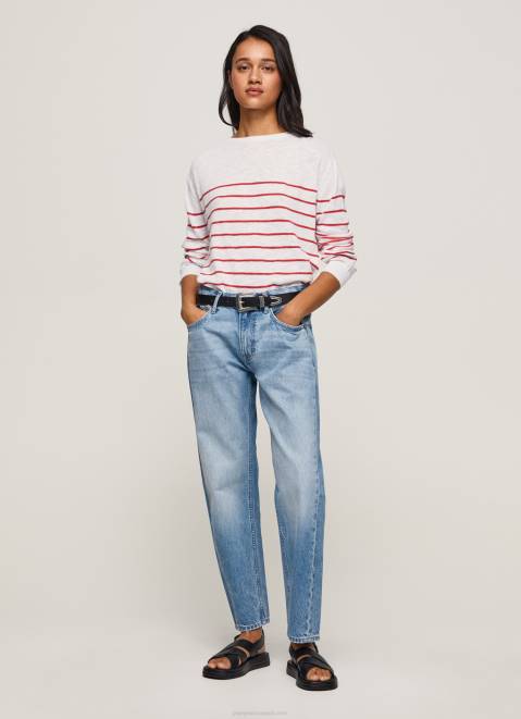 Pepe Jeans Striped Print Cotton Jersey Women White Z22X238