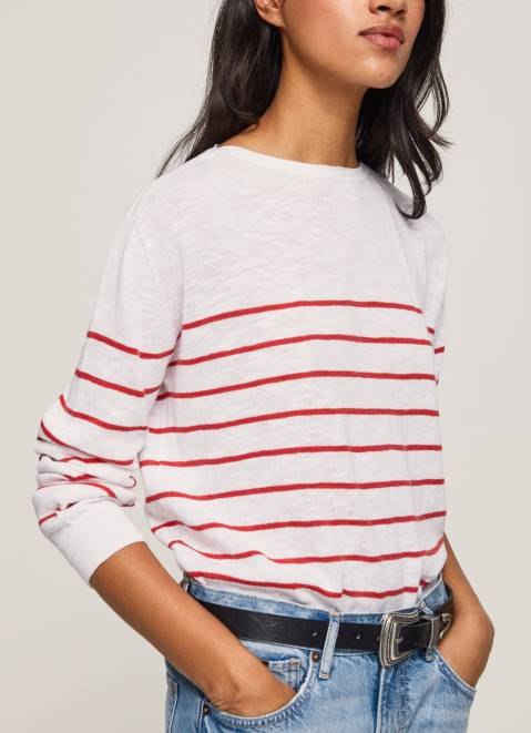 Pepe Jeans Striped Print Cotton Jersey Women White Z22X238