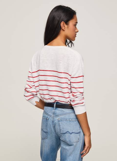 Pepe Jeans Striped Print Cotton Jersey Women White Z22X238