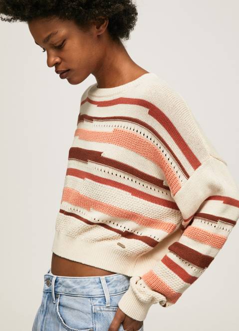 Pepe Jeans Striped Print Cotton Sweater Women Multi Z22X236