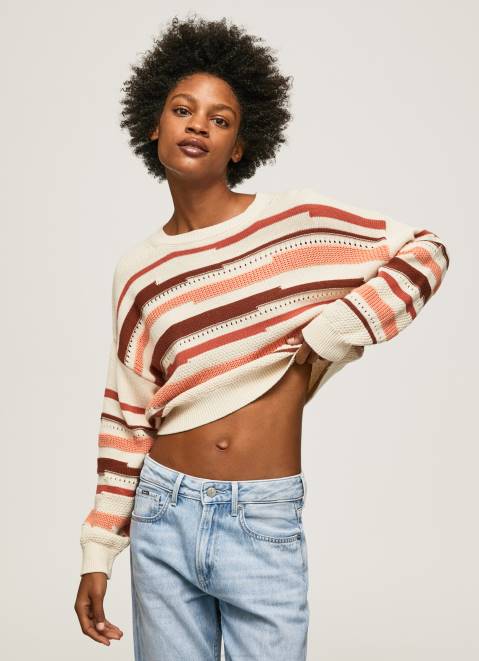Pepe Jeans Striped Print Cotton Sweater Women Multi Z22X236