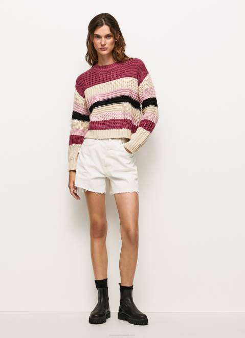 Pepe Jeans Striped Round Neck Jersey Women Dark Blush Z22X262