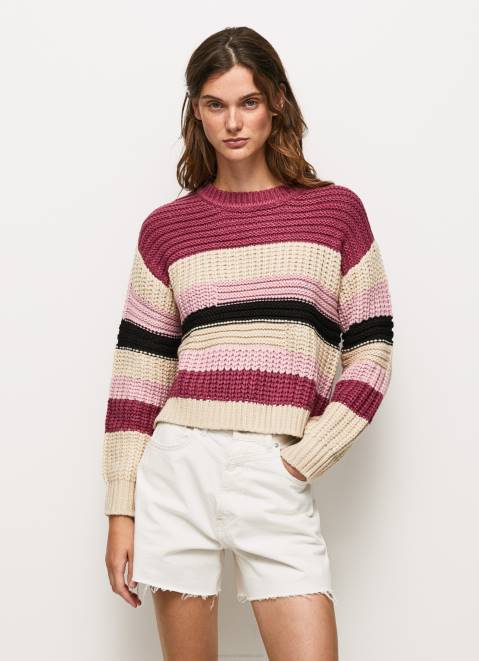 Pepe Jeans Striped Round Neck Jersey Women Dark Blush Z22X262