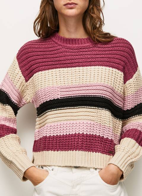 Pepe Jeans Striped Round Neck Jersey Women Dark Blush Z22X262