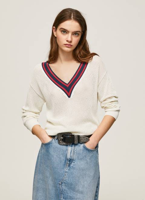 Pepe Jeans V-Neck Crepe Jersey Women White Z22X228