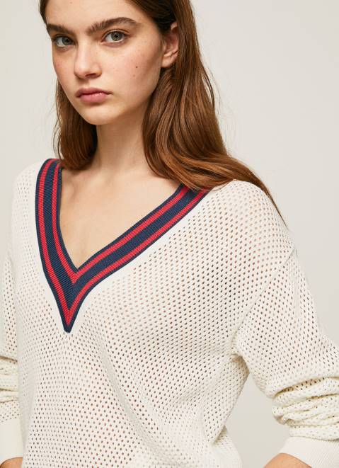 Pepe Jeans V-Neck Crepe Jersey Women White Z22X228