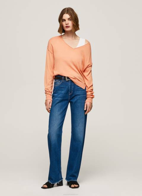 Pepe Jeans V Neckline Relaxed Fit Jersey Women Peach Z22X241