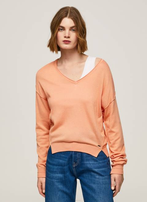 Pepe Jeans V Neckline Relaxed Fit Jersey Women Peach Z22X241