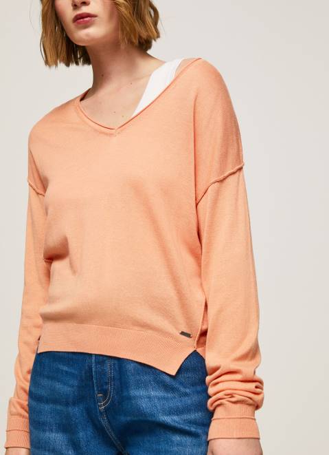 Pepe Jeans V Neckline Relaxed Fit Jersey Women Peach Z22X241