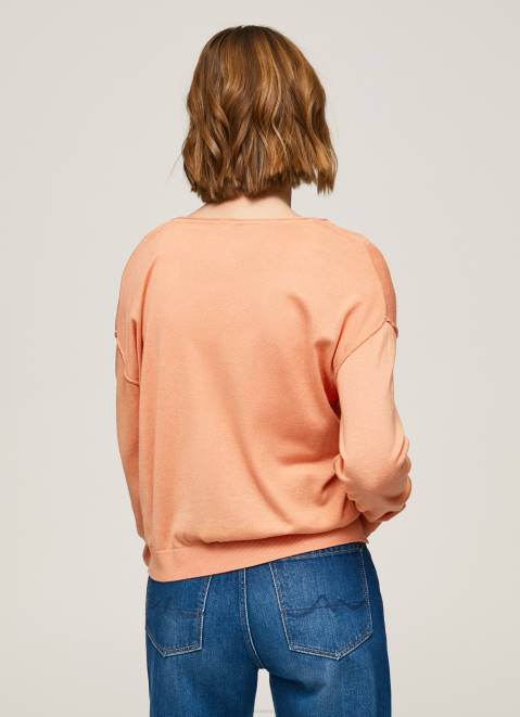 Pepe Jeans V Neckline Relaxed Fit Jersey Women Peach Z22X241