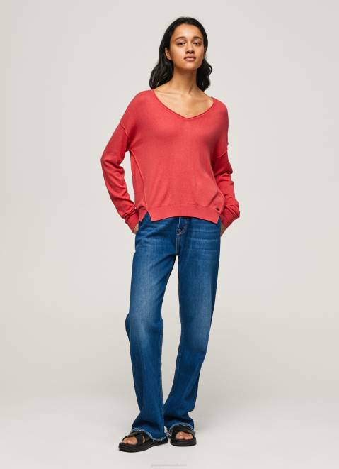 Pepe Jeans V Neckline Relaxed Fit Jersey Women Studio Red Z22X258