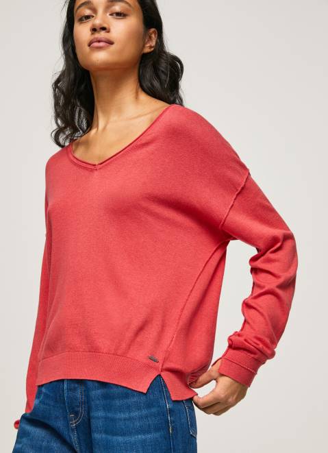 Pepe Jeans V Neckline Relaxed Fit Jersey Women Studio Red Z22X258