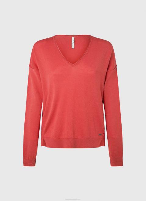 Pepe Jeans V Neckline Relaxed Fit Jersey Women Studio Red Z22X258