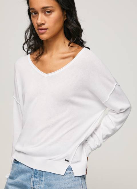 Pepe Jeans V Neckline Relaxed Fit Jersey Women White Z22X240