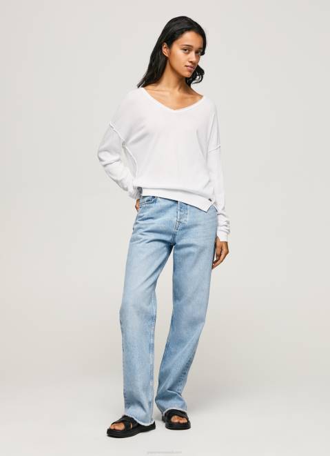 Pepe Jeans V Neckline Relaxed Fit Jersey Women White Z22X240