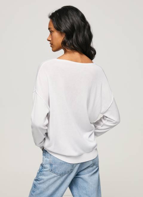 Pepe Jeans V Neckline Relaxed Fit Jersey Women White Z22X240