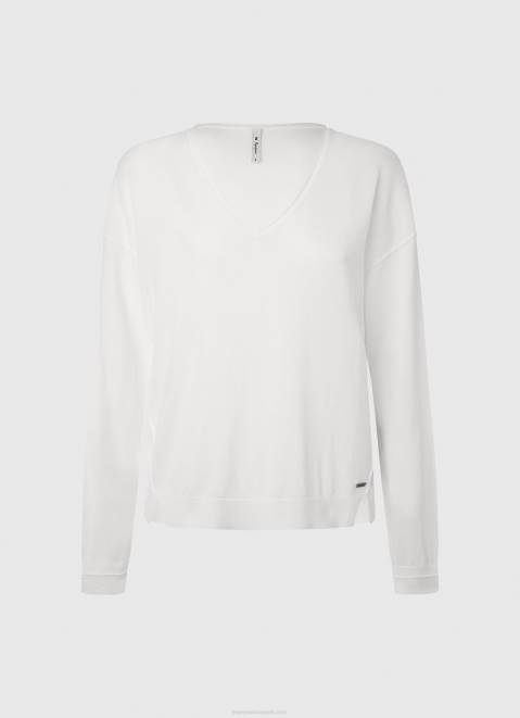 Pepe Jeans V Neckline Relaxed Fit Jersey Women White Z22X240