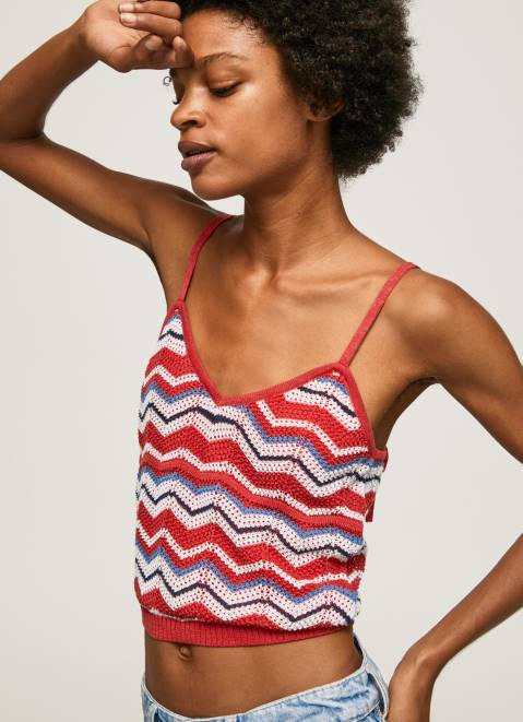 Pepe Jeans Zig-Zag Print Top Women Studio Red Z22X226