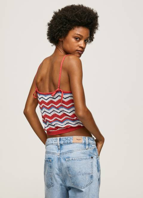 Pepe Jeans Zig-Zag Print Top Women Studio Red Z22X226