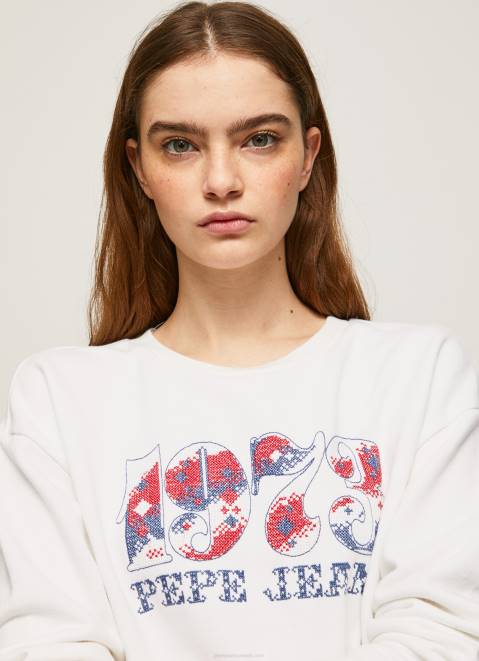 Pepe Jeans 1973 Logo Plush Sweatshirt Women White Z22X280