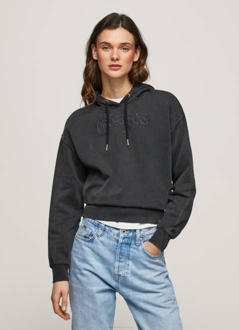 Pepe Jeans Cotton Hoodie Women Washed Black Z22X281