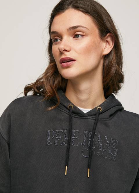 Pepe Jeans Cotton Hoodie Women Washed Black Z22X281