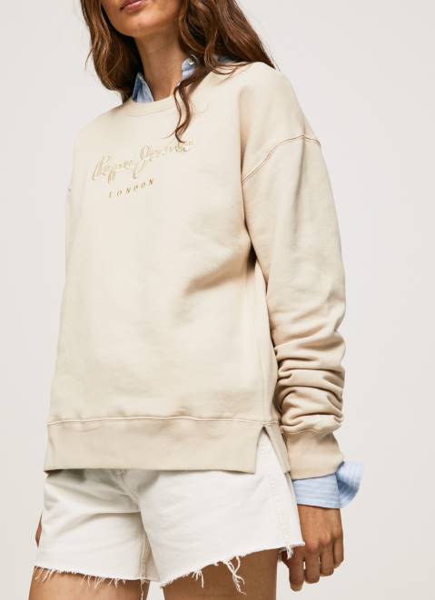 Pepe Jeans Embroidered Cotton Jumper Women Buff Z22X272