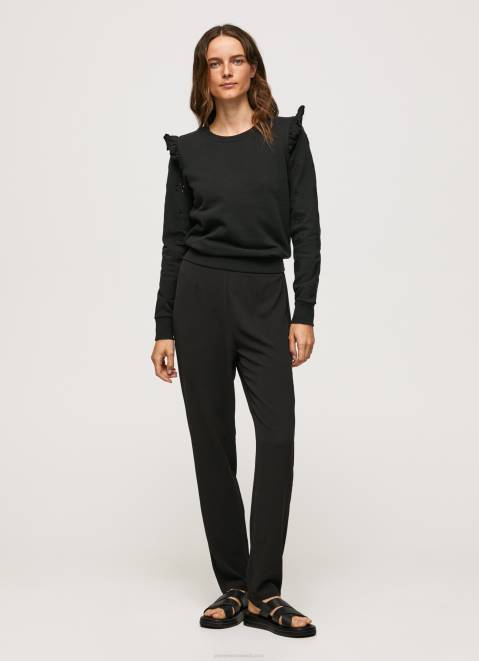 Pepe Jeans Frilled Cotton Jumper Women Black Z22X283