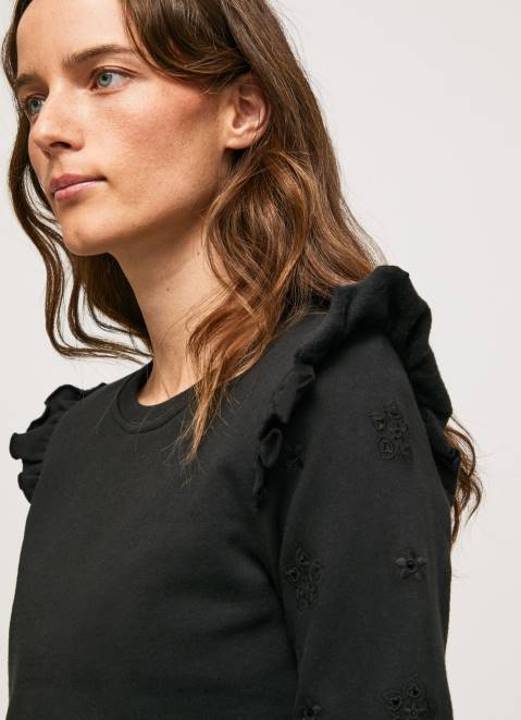 Pepe Jeans Frilled Cotton Jumper Women Black Z22X283