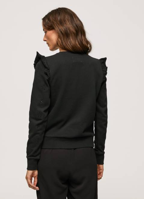 Pepe Jeans Frilled Cotton Jumper Women Black Z22X283