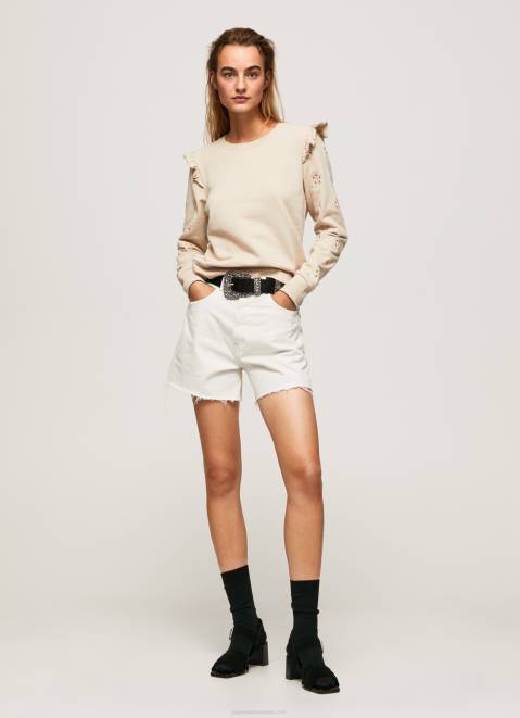 Pepe Jeans Frilled Cotton Jumper Women Buff Z22X284