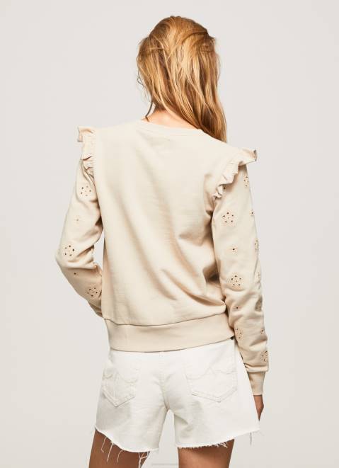 Pepe Jeans Frilled Cotton Jumper Women Buff Z22X284