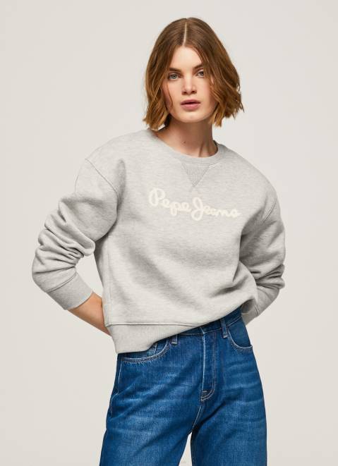 Pepe Jeans Logo Printed Jumper Women Grey Marl Z22X267