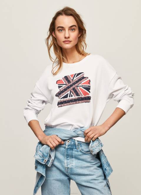 Pepe Jeans Union Jack Cotton Jumper Women White Z22X266