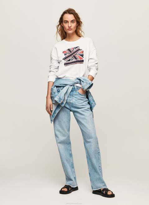 Pepe Jeans Union Jack Cotton Jumper Women White Z22X266