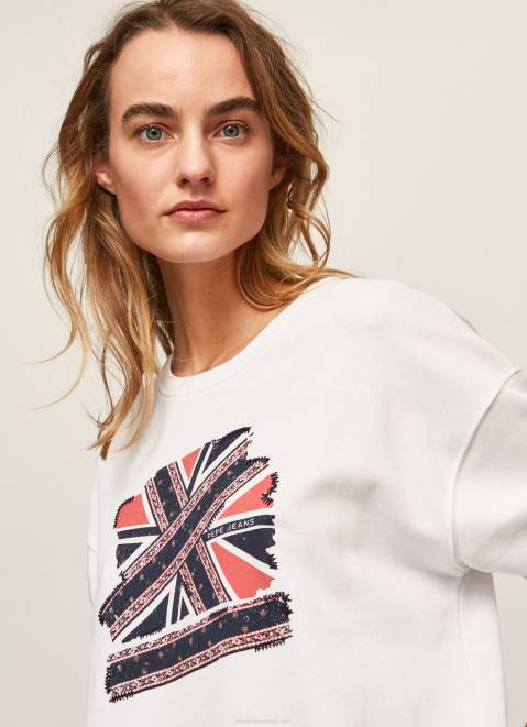 Pepe Jeans Union Jack Cotton Jumper Women White Z22X266