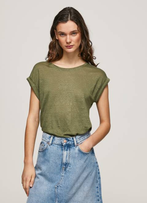 Pepe Jeans Armhole Sleeved Linen T-Shirt Women Range Z22X439