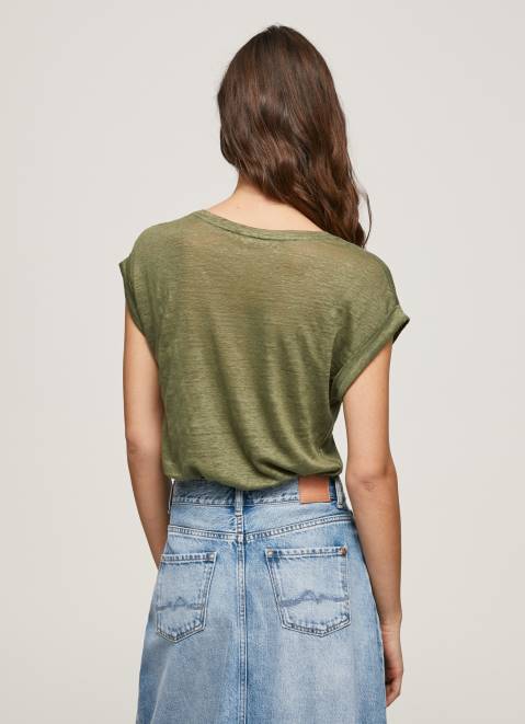 Pepe Jeans Armhole Sleeved Linen T-Shirt Women Range Z22X439