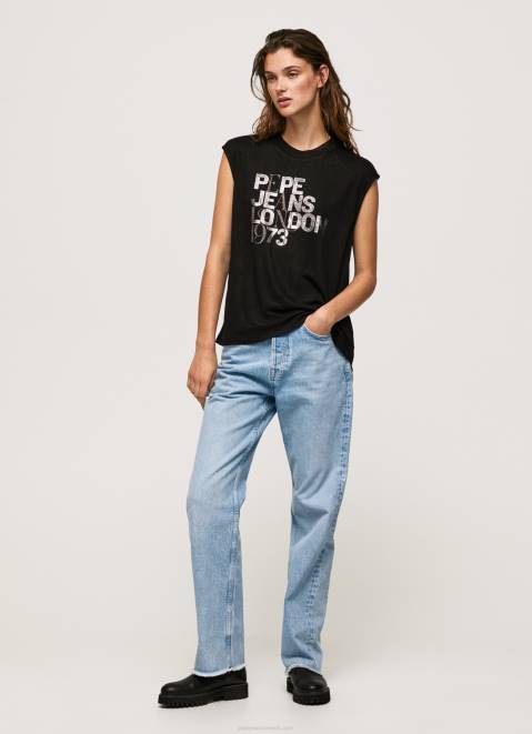 Pepe Jeans Armhole Sleeves Logo T-Shirt Women Black Z22X419