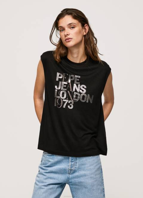 Pepe Jeans Armhole Sleeves Logo T-Shirt Women Black Z22X419