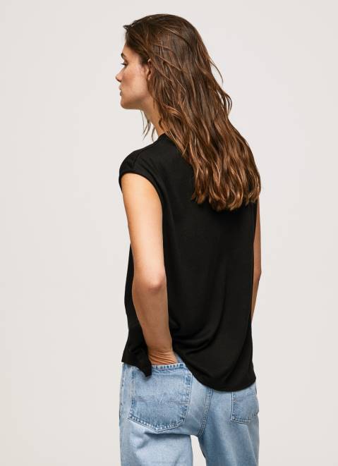 Pepe Jeans Armhole Sleeves Logo T-Shirt Women Black Z22X419