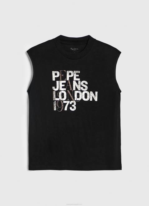 Pepe Jeans Armhole Sleeves Logo T-Shirt Women Black Z22X419